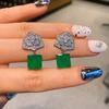 Qtt 10 * 10 мм Изумрудный драгоценный камень комплект ювелирных изделий для женщин 925 Серебряный цветок розы ожерелье серьги винтажный тренд вечерние коктейльные украшения