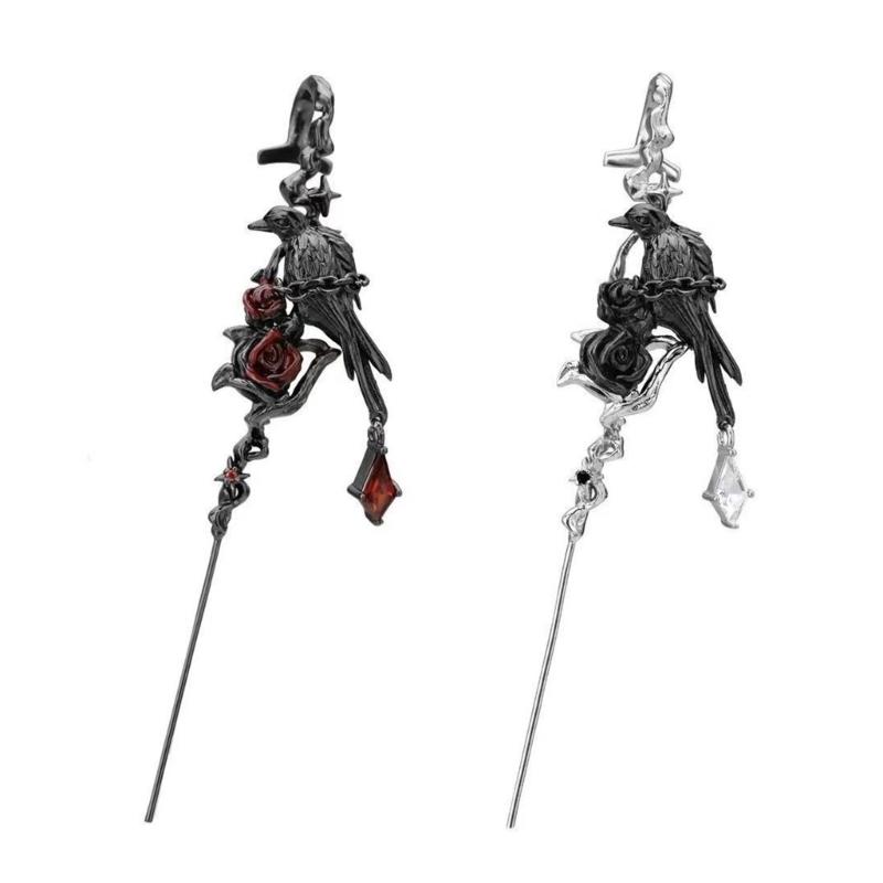 Удобные серьги для пирсинга, розовые и черные серьги-клипсы в виде ворона, аксессуары в альтернативном стиле для вечеринок, украшения