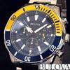 Б/у [BULOVA] Bulova/Мужские часы/Стильные/Хронограф/Крайне редкие/Для мужчин/Желтое золото.Серебристый.Синий цвет/Товар с витрины специальная цена
