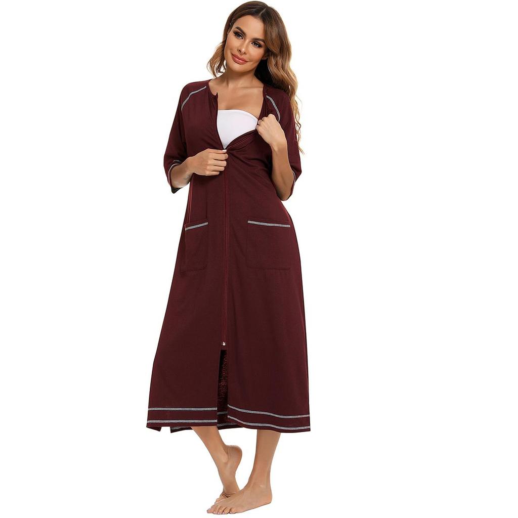 Bright Deer Женский халат для беременных на молнии с длинным рукавом 3/4, халат для родов в больнице, ночные рубашки для кормления, домашний халат, шезлонг, одежда для сна