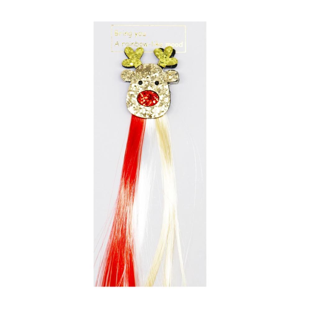 Korean Style Christmas Hair Clip Colorful Wig Bowknot Hairclip Cute Girls Wig Hairpin Gift