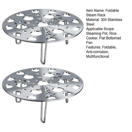 2 Pcs Foldable Steam Rack Stainless Steel Steamer Tray with Detachable Leg 21cm Diameter Cooking Steamer Rack for Eggs Steaming Pot Rice Cooker