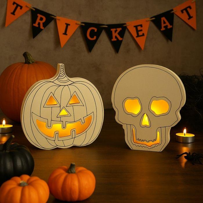 Pack 2 Citrouilles ou Têtes de Mort LED à Personnaliser – Décoration Halloween