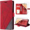 Case - E.F.CONNECTION - For Xiaomi Redmi Note 13 Pro 4G - Red Synthetic Leather - 2 Tempered Glasses - Flexible