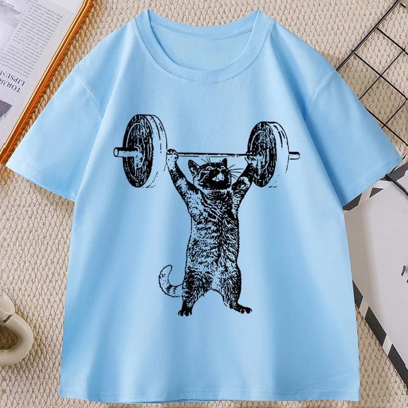 Funny Cat Gym T Shirt Unisex Unisex Cat Workout Tshirt Vintage Gym Tshirt Casual Round Neck Short Sleeve T Shirt Streetwear