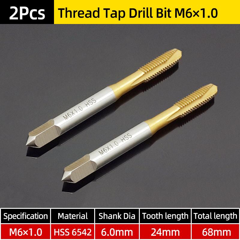 Machine Thread Tap Drill Bit HSS 6542 Titanium Metric Screw Machine Taps Straight Flute Hand Tool M2/M2.5/M3/M3.5/M4/M5/M6/M8