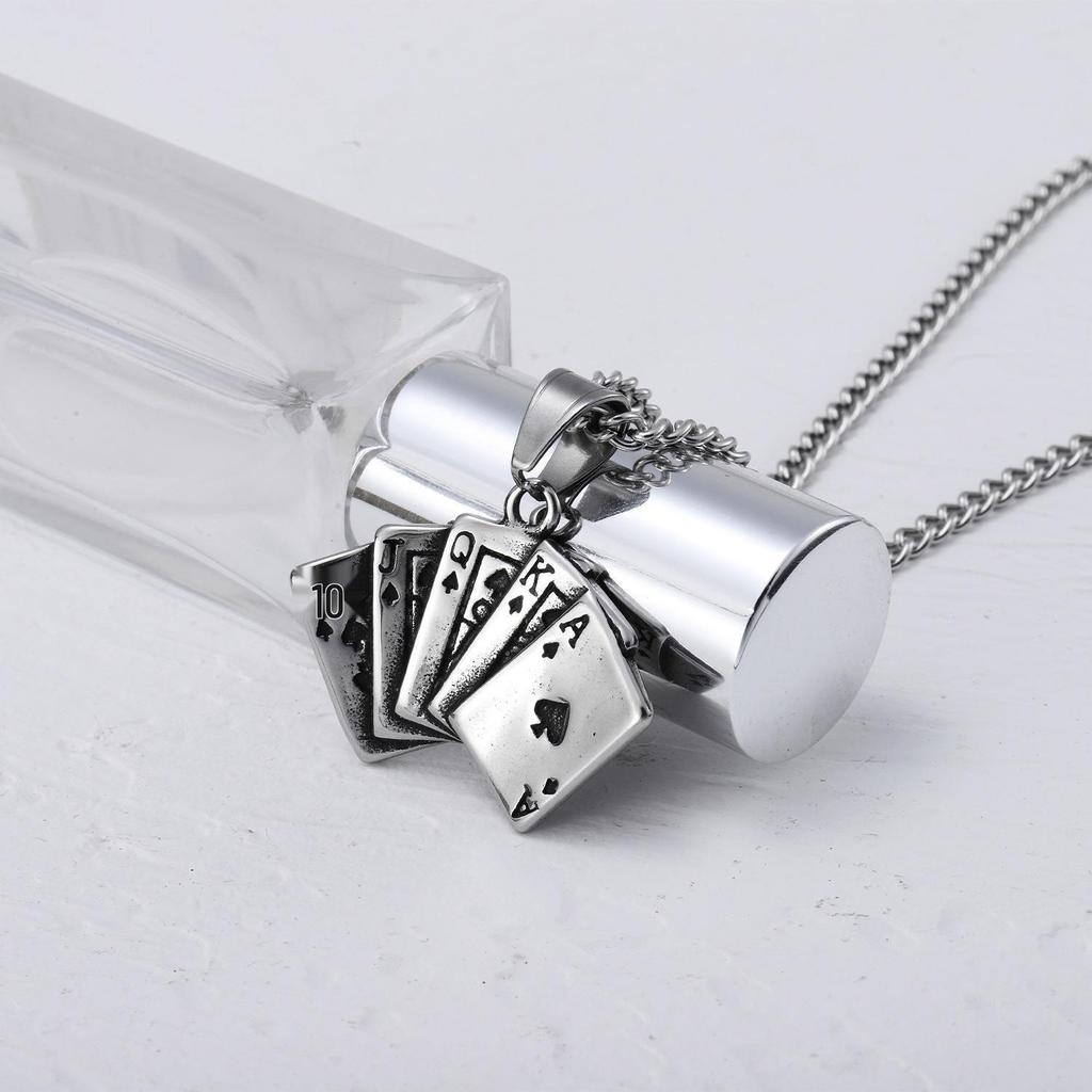 S925 Poker Straight Flush Pendant Necklace - Trendy Minimalist Chain for Men & Women
