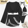 New Women's Split Four Piece Bikini Swimsuit Sexy Solid Lace Up Bikini Elegant Tassel Long Sleeve Fresh Beach Bikini