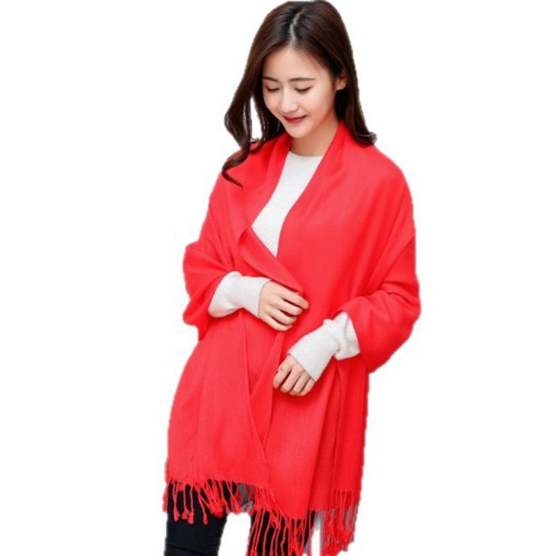 Imitation Cashmere Club Gift Print Lgo Embroidery Solid Color Double-sided Velvet Big Red Scarf Women's Shawl Fashion