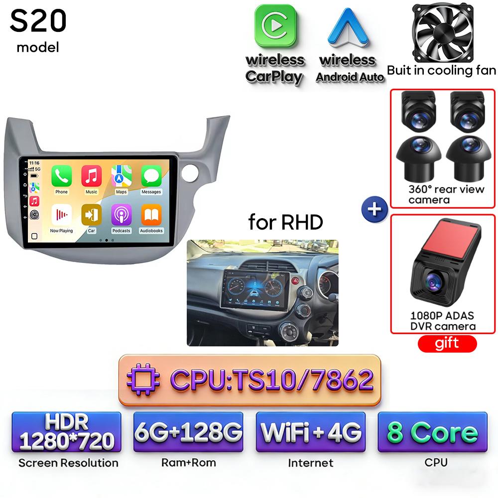 Android 16 pour Honda Jazz 2 GG 2008 - 2014 Fit 2 GE GP GE 2007 - 2014 Autoradio Lecteur multimédia vidéo GPS Navigation CarPlay