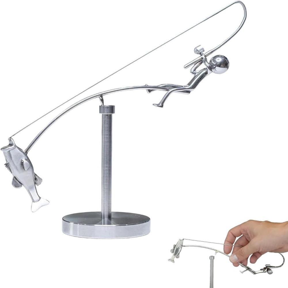 Metal The Fisherman Balancing Sculpture Kinetic Balance Art Statue  for Home & Office Decor