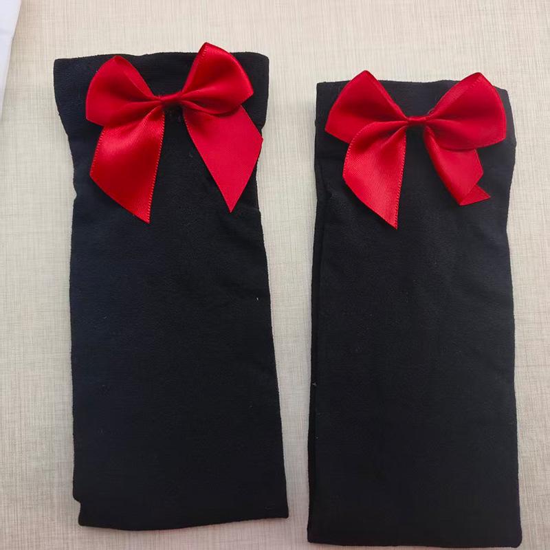 Women's Lace Trim Erotic Silk Thigh-High Stockings with Bow