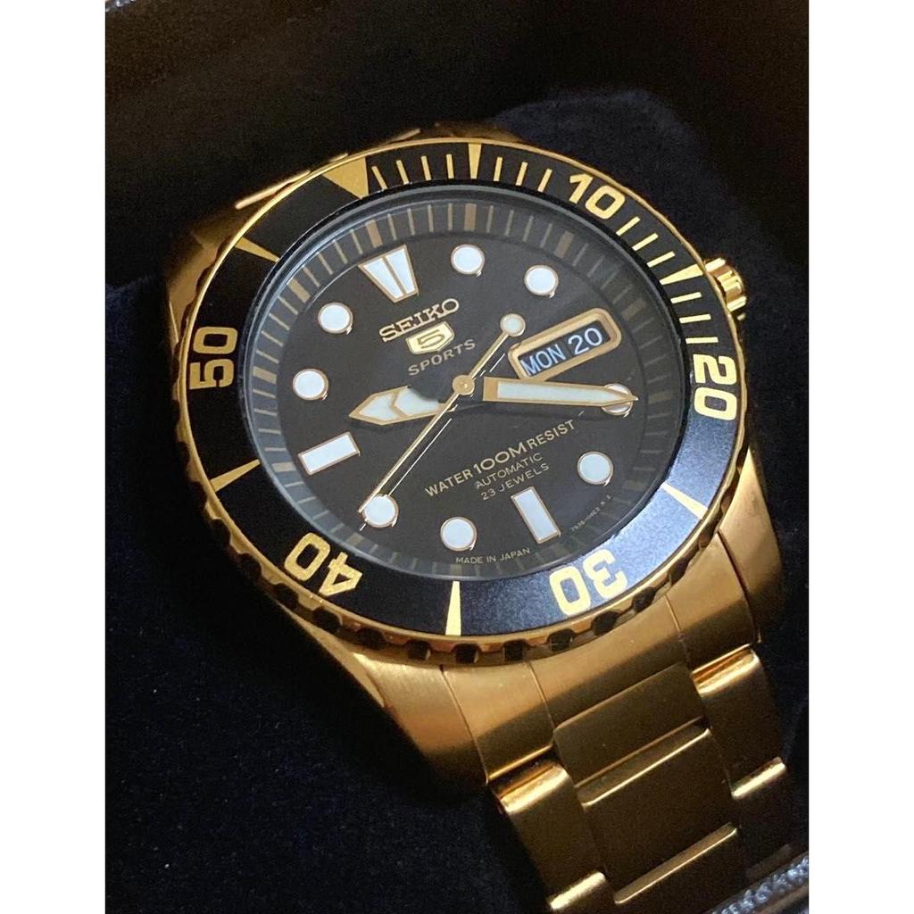 Used Rare! Scarce! SEIKO 5 SPORTS Automatic Overseas Model Gold Made in Japan SNZF22J1