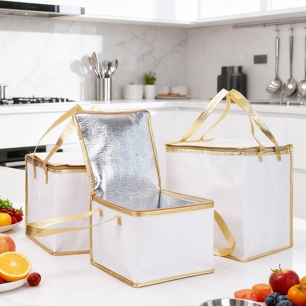 Reusable Aluminum Foil Tote Bag Zipper White Thermal Pizza Insulated Bag Insulated Thermal Cooler Bag