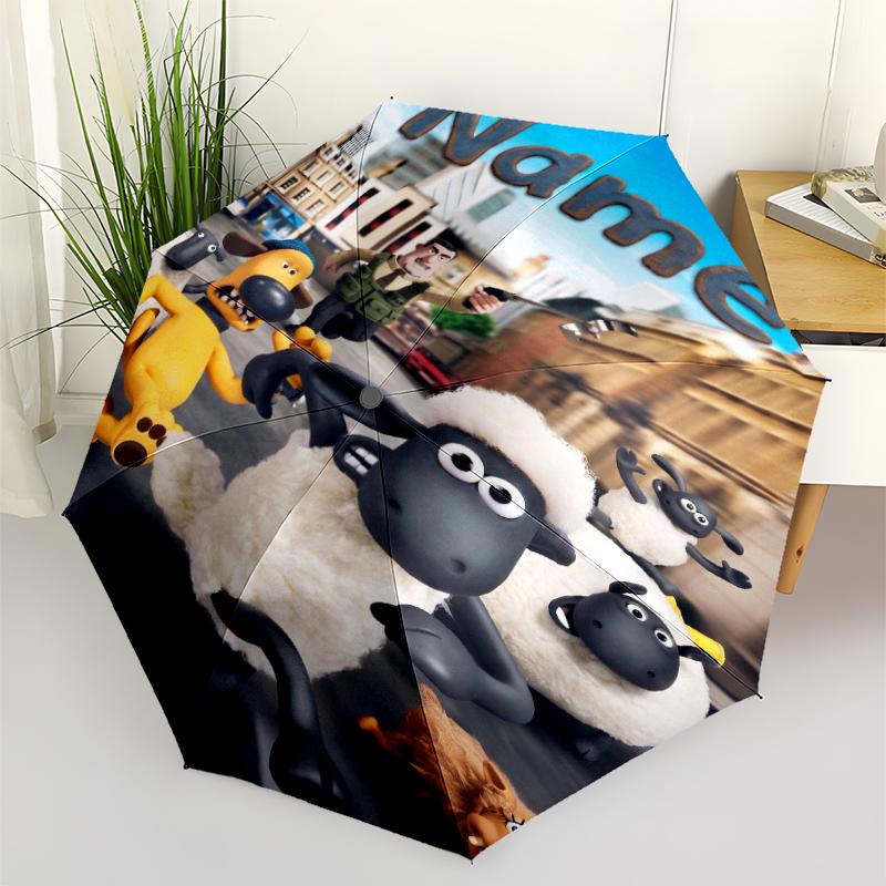Custom Name Shaun the Sheep Theme Automatic Umbrella, Lightweight & Portable, 8 Rib, Perfect for Outdoor Travel, Birthdays, Christmas, Gifts.