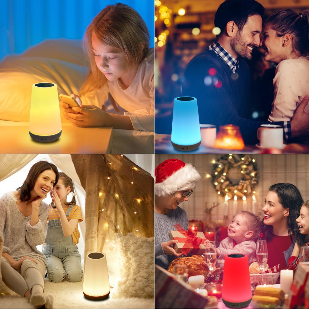 Touching Control Bedside Table Lamp USB Rechargeable 3 Level Dimmable Warm White & RGB Color Changing Night Light for