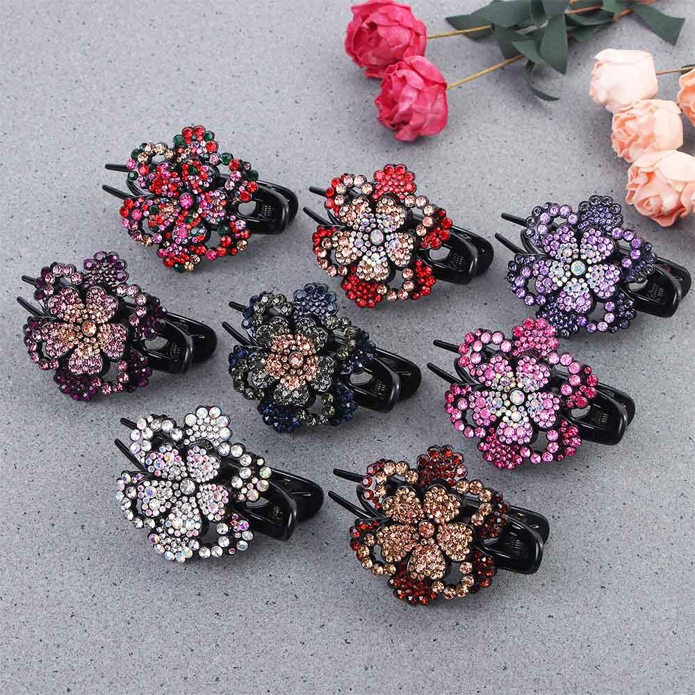 Hairpin Headdress Ponytail Holder Flower Duckbill Clip Rhinestone Hair Claw Hair Accessories