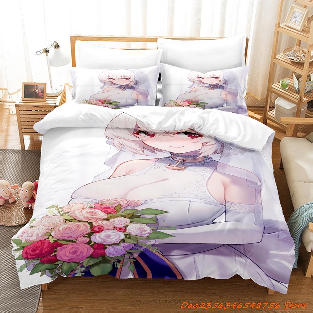 Comforter Sexy Azur Lane Sirius Bedding Set Cartoon Anime Three-Piece Set Adult Kid Bedroom Duvet Sets 3D Kawaii Girl Game Bed Set