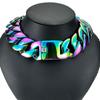Rainbow Color Vacuum Plating 316L Stainless Steel Width 32mm Very Heavy 40-55cm Big Necklace