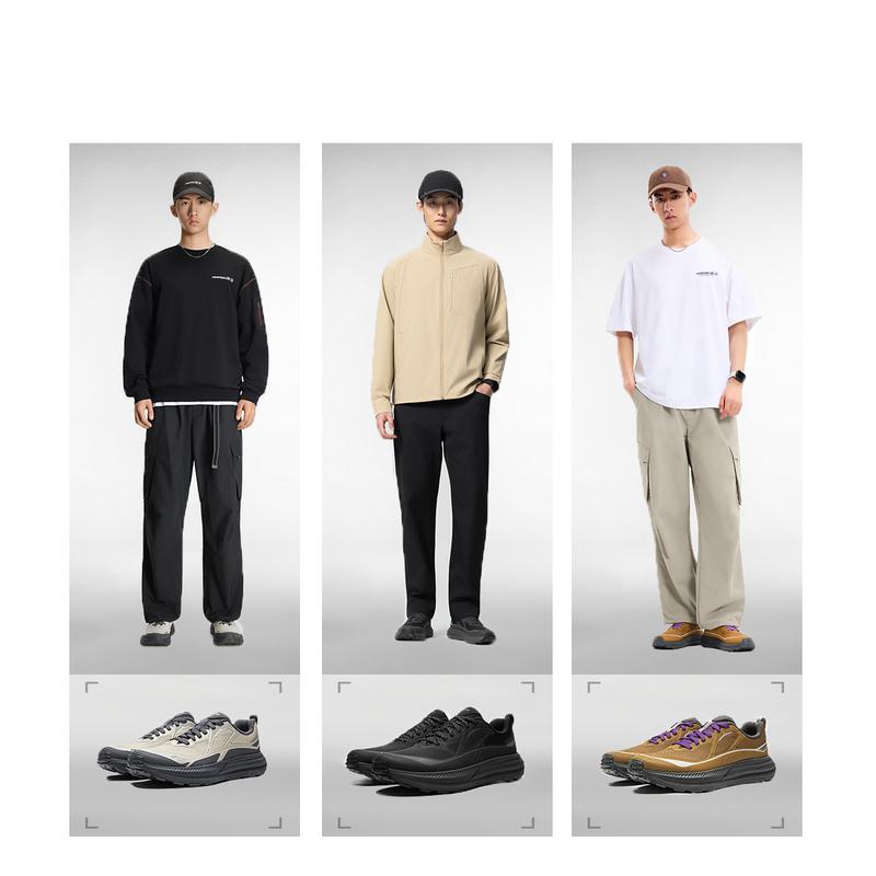 Li Ning Outdoor CF Tracing, Межотраслевые Низкие Альпинистские Туристические Ботинки Мужские Овсяно-Серый/Эбеновый Черный AHTW011-6