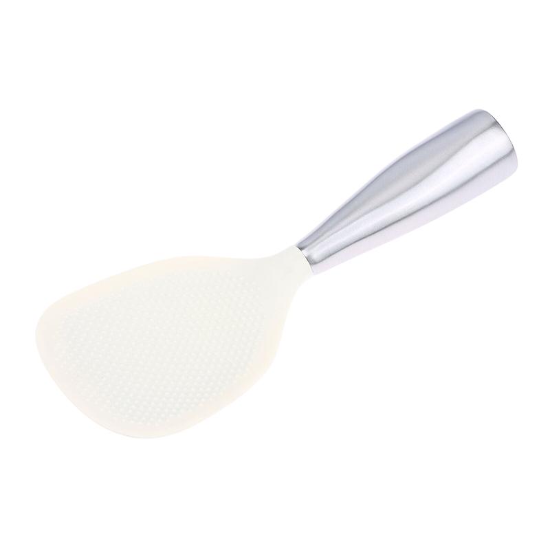 1Pc Silicone Spoon Non-Stick Cooking Spoon Stainless Steel Handle Anti-Scalding Pot Rice Spoon Durable Kitchen Gadgets