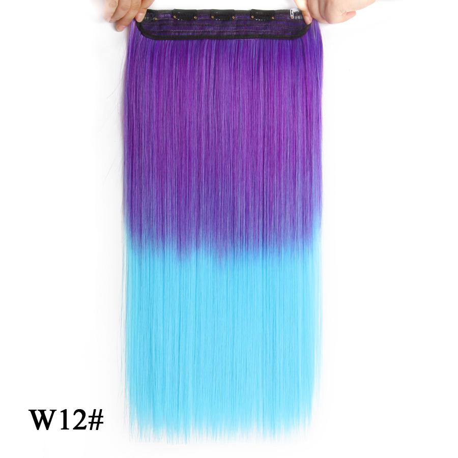Прямые наращивания волос Ombre Розовый Фиолетовый Наращивание волос на 5 клипсах Синтетические дешевые 22 дюйма для женщин