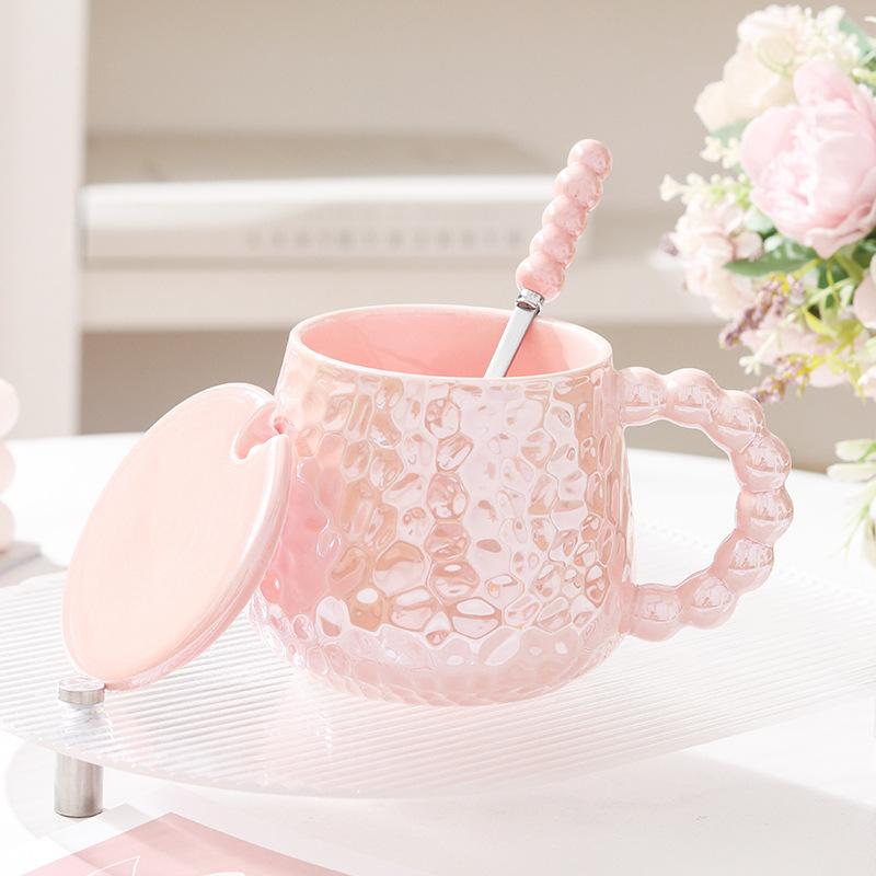 Ins Style Light Luxury Cup High Value Ceramic Mug Women with Lid Spoon Office Coffee Cup Couple Milk Cup