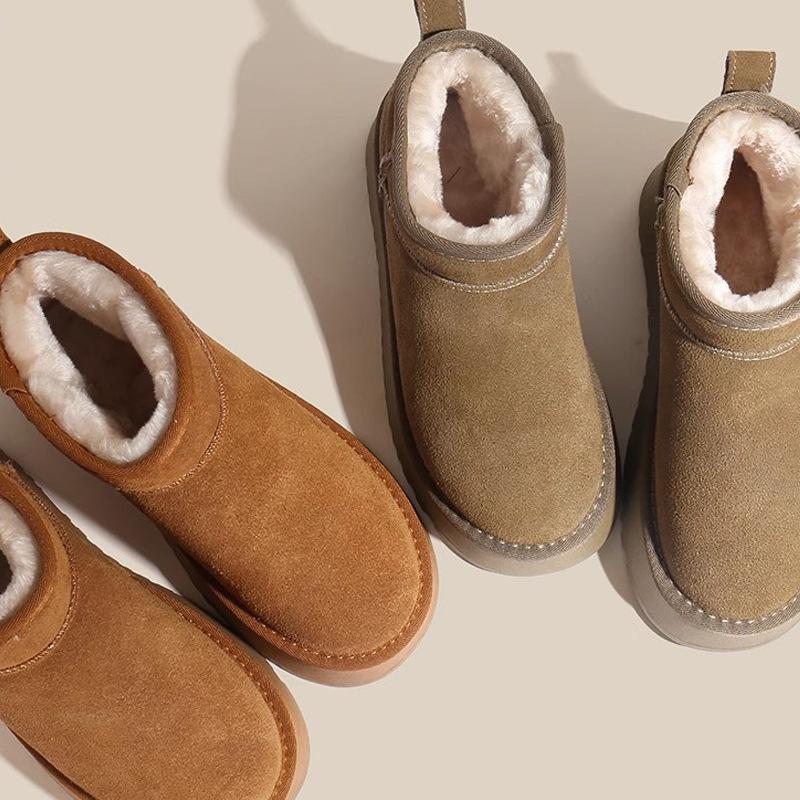 Новые зимние ботинки из натуральной кожи с толстой подошвой и мехом для женщин, утолщенные нескользящие теплые ботинки на флисовой подкладке