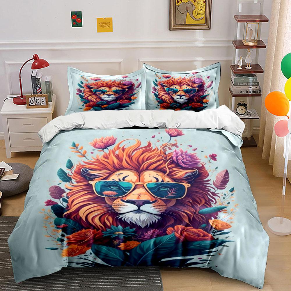 Lion with floral elements. Bedding sets Duvet cover sets Duvet covers Pillowcases(1 * Duvet Cover 2 * Pillowcases, without duvet insert)