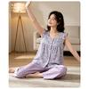Women 100 Cotton Double Layer Gauze Camisole Long Pants Pajama Set Casual Homewear For Daily Wear