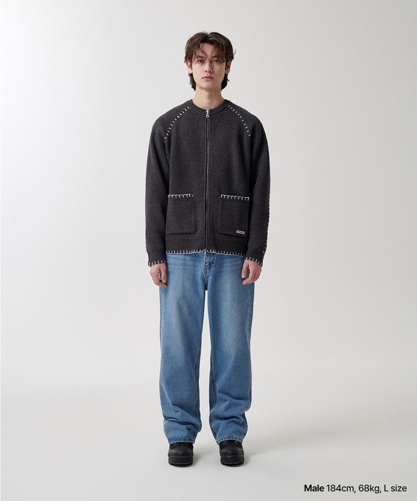 MAHAGRID Stitch Zip-Up Knit Charcoal(Mg2Fsmk680A)