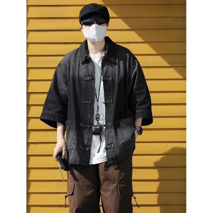 Summer New Chinese Style Vintage Denim Jacket For Men And Women, Loose Retro Button Washed Denim Top