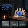 Rustic Winter Town Silhouette Christmas Table Wooden Sign, Vintage Tree Village House Lighted Tabletop Festive Fireplace Mantle Decor Centerpiece,