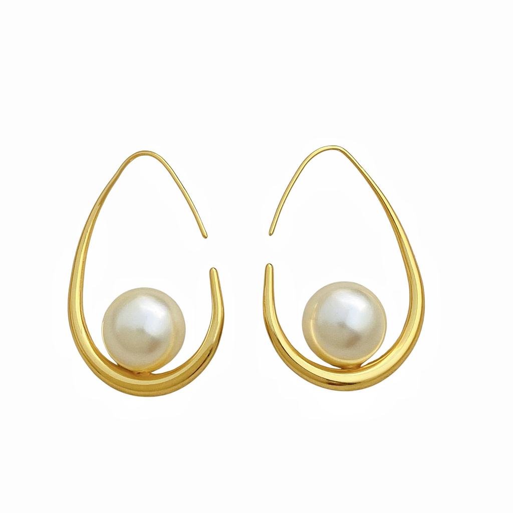 Water Drop-shaped Shijia Glass Pearl Circle Earrings Women's New Temperament Earrings Earrings