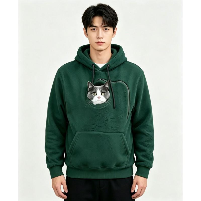 Unisex Hooded Sweatshirt With Pet Pocket Design Casual Winter Top Adults Loose Fit