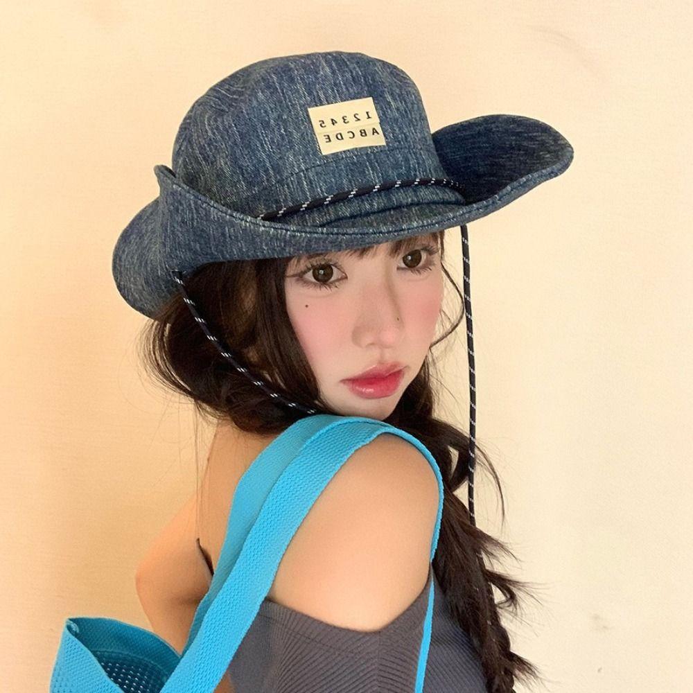 Drawstring Adjustable Vintage Washed Denim Hat Casual Sun Hat Outdoor Mountaineering