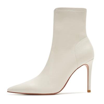 Женские ботильоны с острым носком и высоким каблуком, новинка 2025 года, осень/зима, французский каблук-стилет, средней высоты голенище, эластичные облегающие сапоги