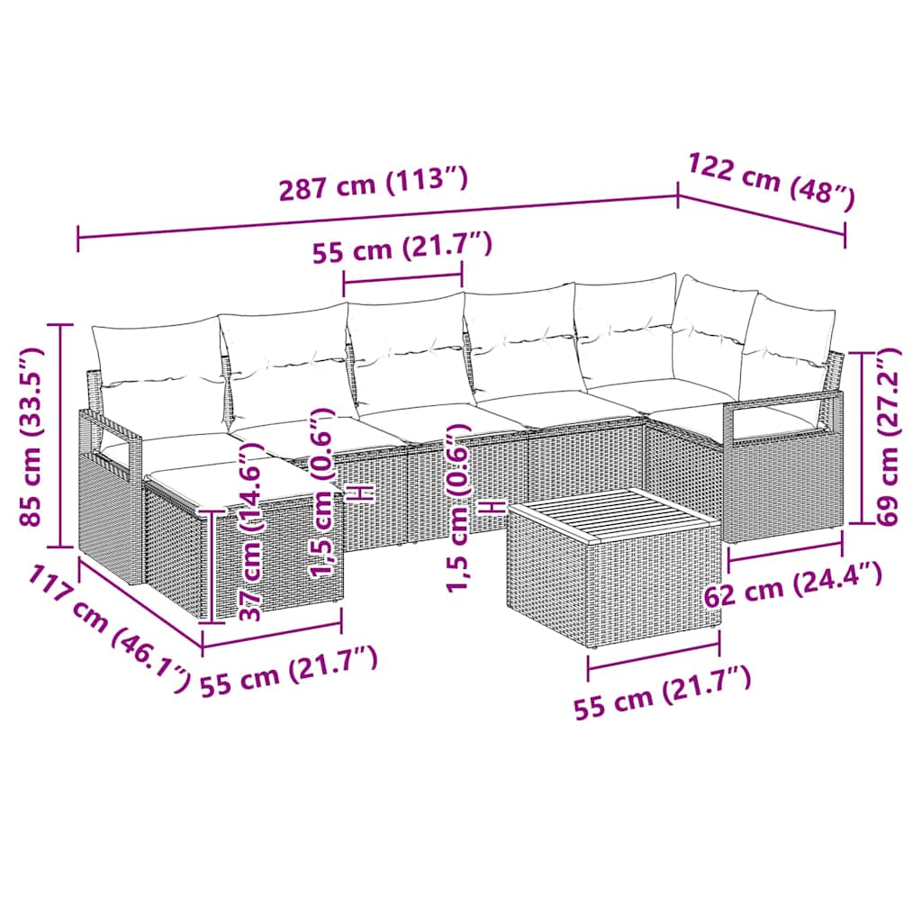 8 Piece Garden Sofa Set with Cushions Black Poly Rattan