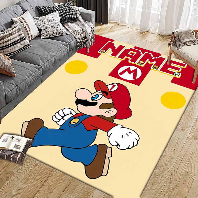 Custom Name,Mario Home Sofa Decoration for Living Room & Bedroom, Non‑Slip Play Flannel Floor Mat for Game Room