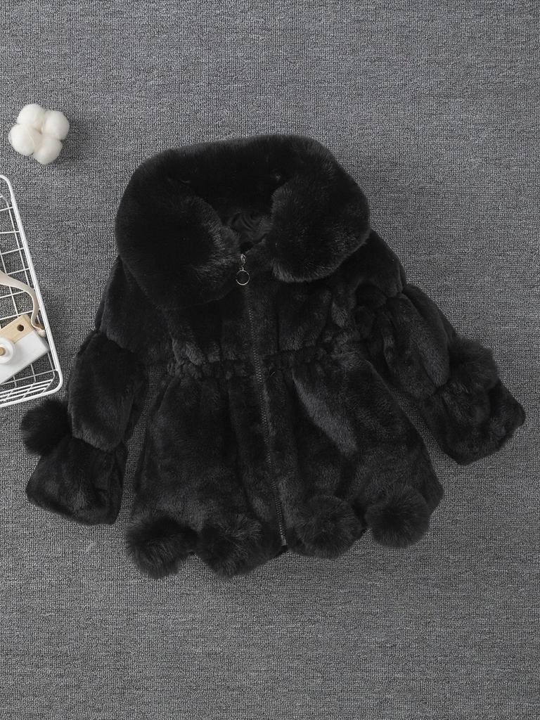 Девочковая осенне-зимняя куртка-свитер с помпоном из искусственного меха