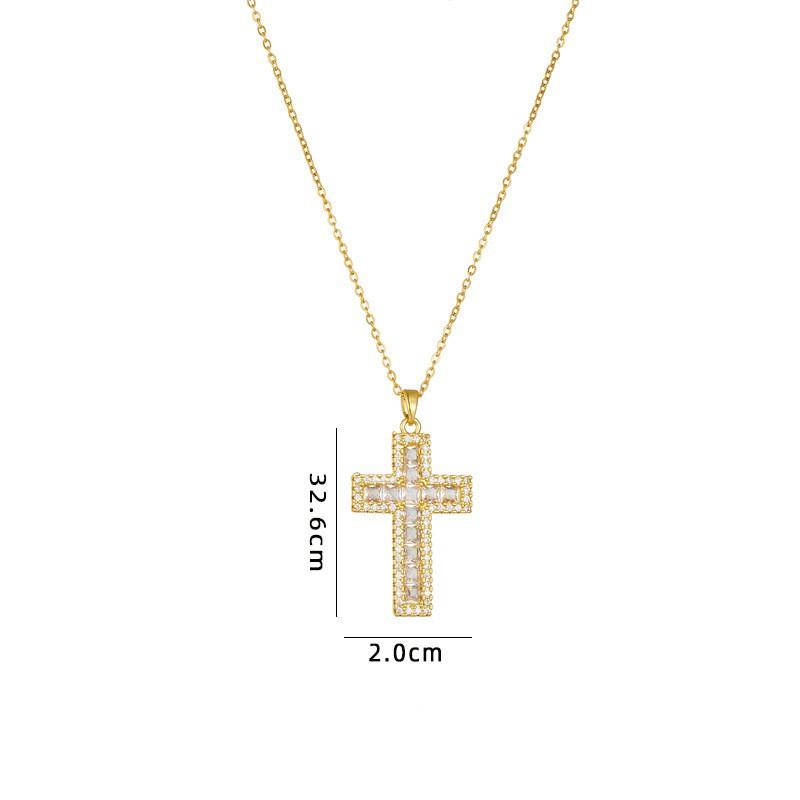 Stainless Steel Plated Pendant Necklace Women With Crystal Zircon Cross Charm Fashion Minimalist Locket Chain Jewelry