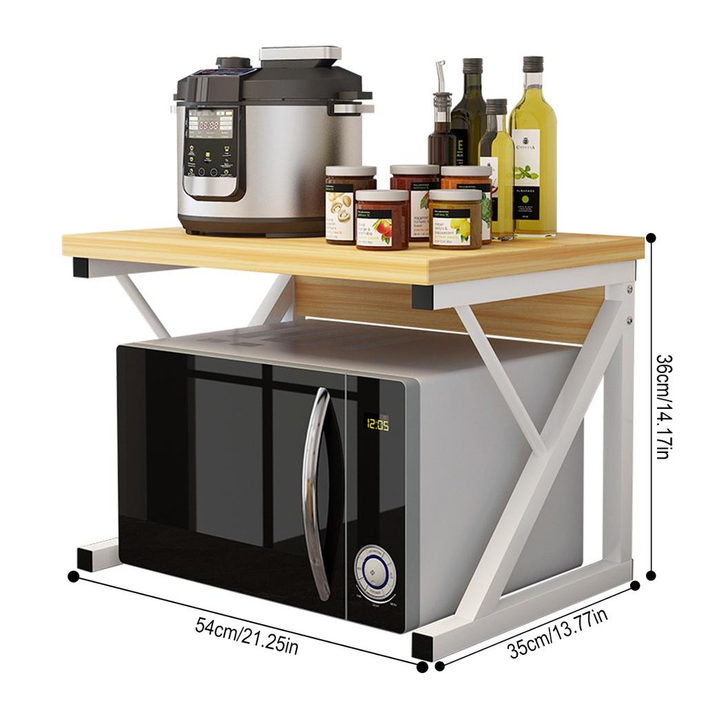 2-ярусная подставка для микроволновой печи, деревянная полка для хранения, Z-образная, экономящая место, кухонный кронштейн, органайзер для шкафа, металл + дерево, 21,25x13,77x14,17 дюйма