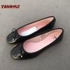 New Style Solid Color Bowknot Pu Flats Fashionable Casual Versatile Large Single Shoes Soft Sole Comfortable Shallow Sweet 35-42