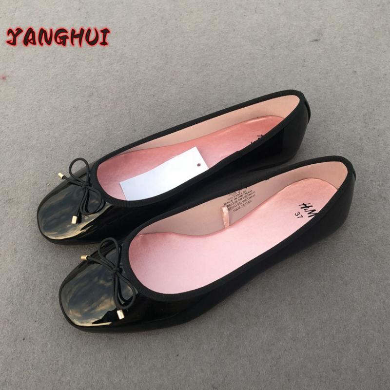 New Style Solid Color Bowknot Pu Flats Fashionable Casual Versatile Large Single Shoes Soft Sole Comfortable Shallow Sweet 35-42