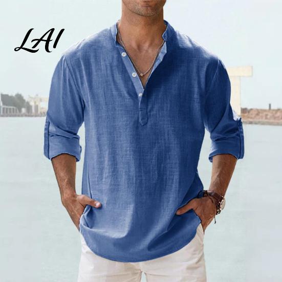 Comfortable Pullover Alternative Men Casual Shirt Tops Stand Collar Quarter Buttons Solid Color Breathable Tops for Summer Vacation Daily Wear
