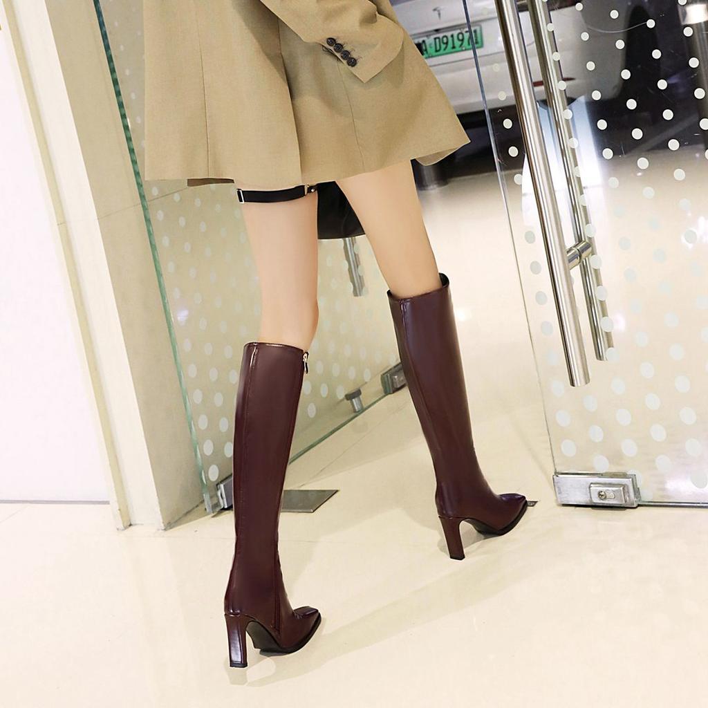 Krazing Pot ПУ осенне-зимняя обувь на высоком каблуке сапоги для верховой езды с квадратным носком европейский дизайн сохраняют тепло высокие сапоги до бедра