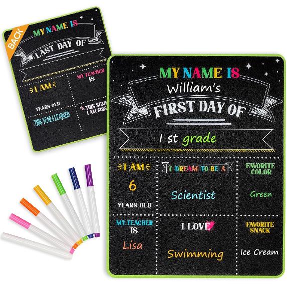 4 THOUGHT First & Last Day of School Chalkboard Sign- 11x14 Inch Double-Sided Reble Signs for Kids, Back to School Photo Prop for Kindergarten