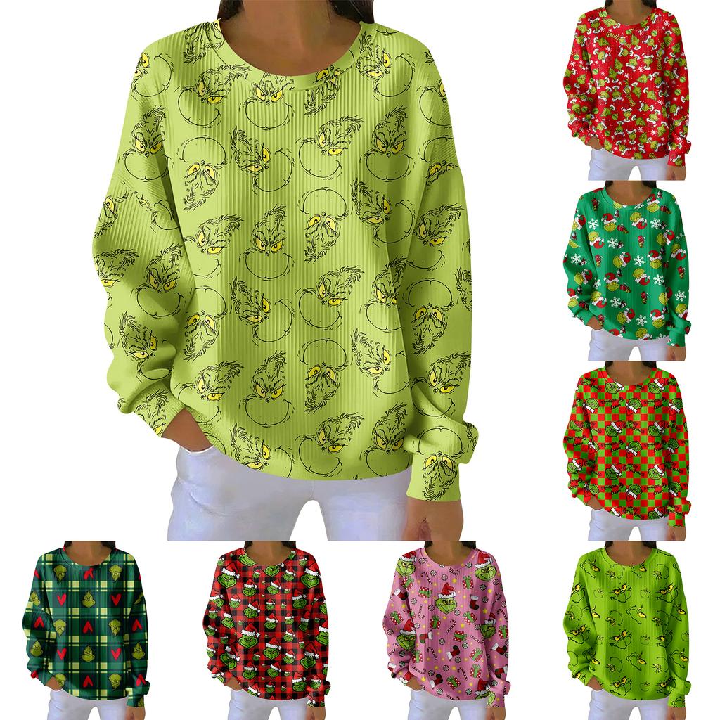 Women's Loose Comfortable Casual And Fashionable Round Neck Pattern Long Sleeved Sweatshirt