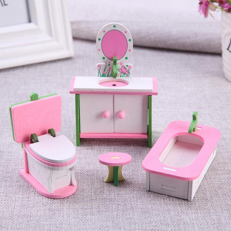 Miniature Wooden Simulation Furniture Dollhouse Set Kids Educational Toys