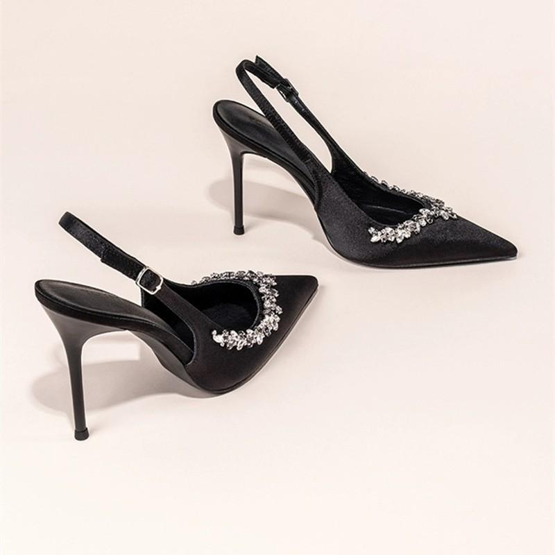 2025 Горячая Распродажа Новые Весенне-Летние Женские Босоножки на Высоком Каблуке Модные Туфли-Лодочки с Острым Носком и Кристаллами Элегантные Туфли для Танцев и Вечеринок